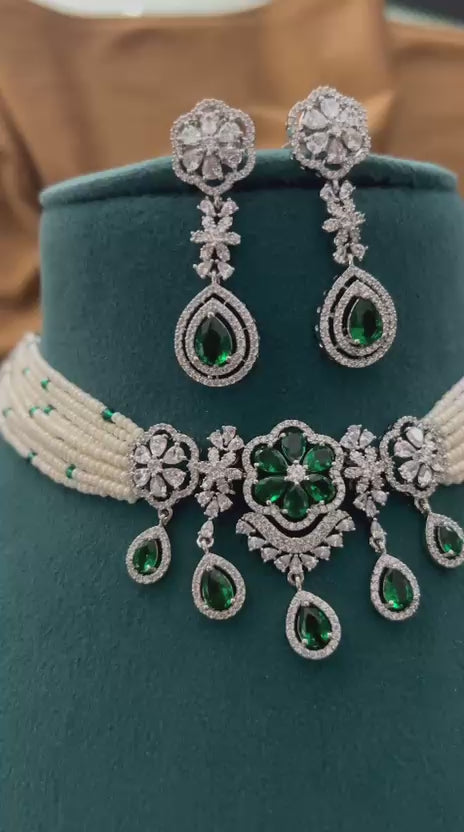 Emerald Pearl Royal Diamond Choker Set
